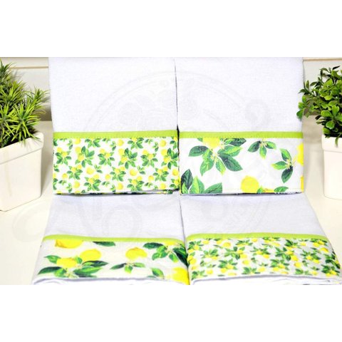 Kit Pano de Pratos 4 peças - Limão Siciliano Arte & Tear