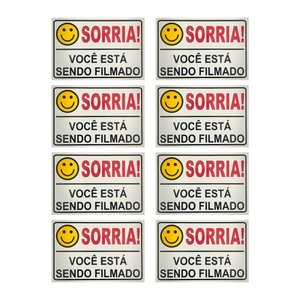 Kit 8 Placa de Sinalização Comercial Você Está Sendo Filmado 10x15cm em Alumínio - Acton