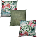 Ver imagem 1 de Kit 3 Capas de Almofada Impermeável Estampa Digital 100% Algodão Flores Salmão Verde Riscado 43CMX43