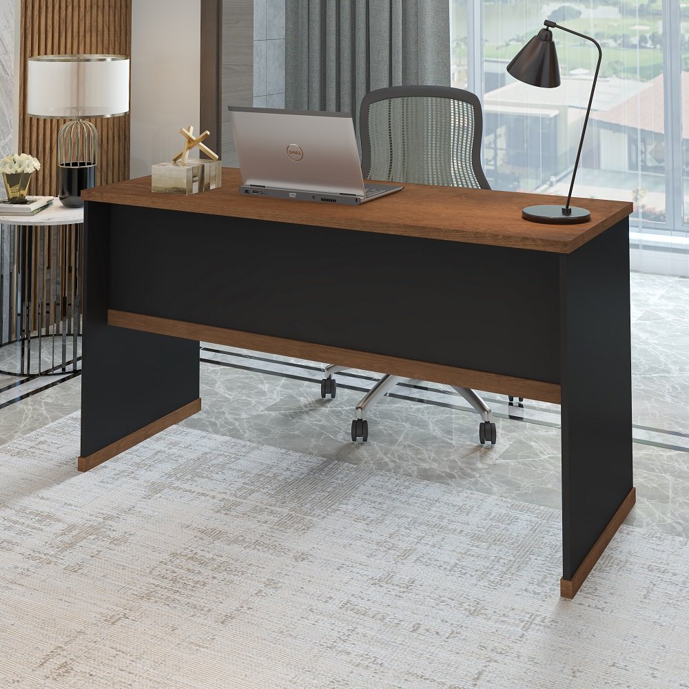 Mesa de Escritório Office Tampo MDP 25mm Berlin - ViaNossa:Preto/Naturale