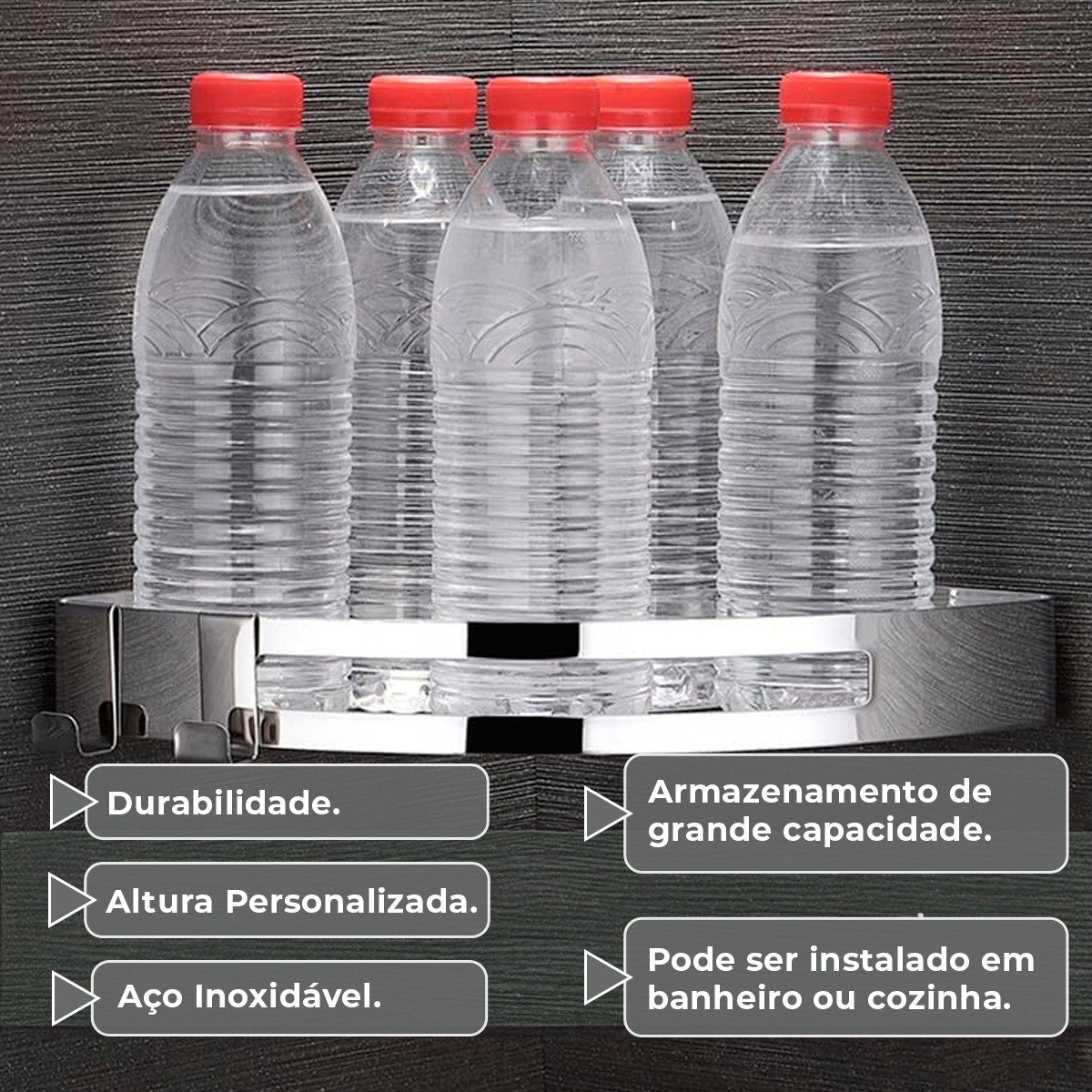 Suporte Shampoo de Canto Parede Banheiro Aço Inox Cromado - 7