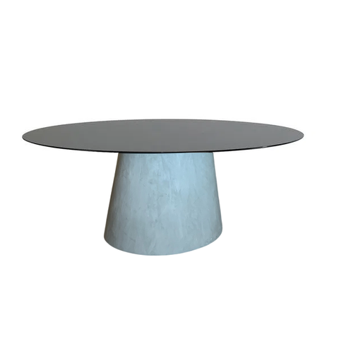 Mesa de Jantar Cone Cimento Queimado Oval 235x122cm Tampo Laca Preto