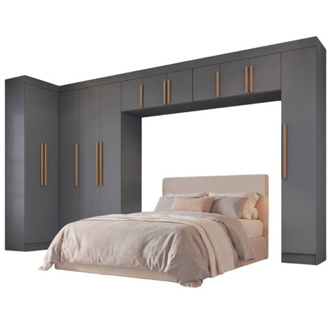 Guarda Roupas Modulado Closet de Canto Quarto Completo 12 Portas Espaço Cama Queen 1,58m Madrid