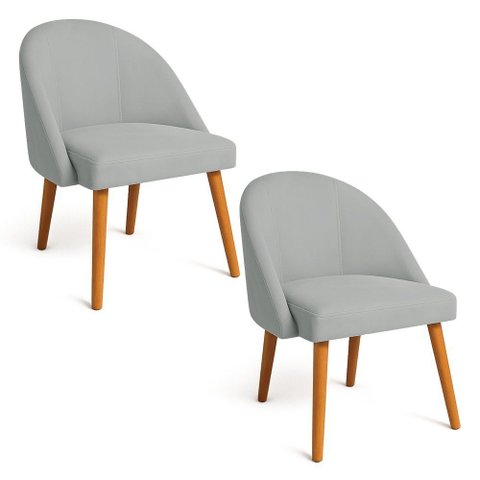 Kit 02 Cadeiras Poltrona de Jantar Luna Suede Cinza Pés Palito Castanho