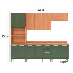 Cozinha Completa Sálvia 12 Portas 3 Gavetas Freijó/Verde - Telasul - 4