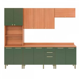 Cozinha Completa Sálvia 12 Portas 3 Gavetas Freijó/Verde - Telasul - 2