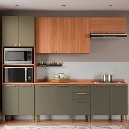 Cozinha Completa Sálvia 12 Portas 3 Gavetas Freijó/Verde - Telasul - 1