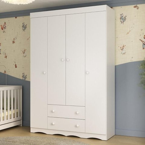 Guarda-roupa Infantil 122cm 4 Portas e 2 Gavetas Realeza Multimóveis Mp4453 Branco Branco