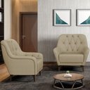 Ver imagem 2 de Poltrona Para Sala De Estar Decorativa Com Tachas Base Fixa Blenda M03 Linho Bege Escuro - Lyam