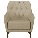 Ver imagem 4 de Poltrona Para Sala De Estar Decorativa Com Tachas Base Fixa Blenda M03 Linho Bege Escuro - Lyam