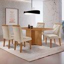 Ver imagem 1 de Mesa de Jantar Olímpia 120cm Mdf Canto Copo e com 4 Cadeiras Melissa