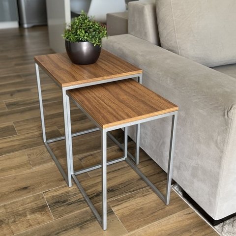 Conjunto de Mesas Ninho Atlanta Amadeirado - PRATA