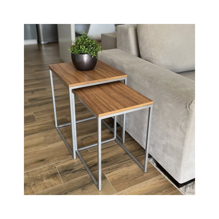 Conjunto de Mesas Ninho Atlanta Amadeirado - PRATA