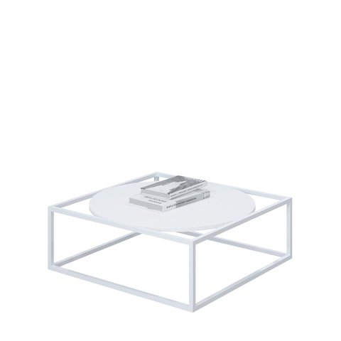 Mesa De Centro Sala 84x84x35cm Branco Industrial Moon Don Castro Decor