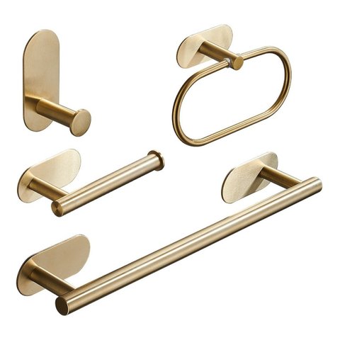 Kit Acessorios Banheiro Dourado Escovado Dupla Face Redondo