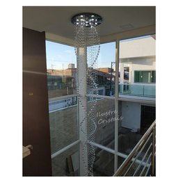 Lustre de Cristal Legítimo Pé Direito Duplo 3 Metros - Transparente - 3