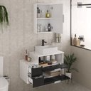 Ver imagem 2 de Conjunto Gabinete Banheiro Nivus 80cm (armário + Cuba + Espelheira) Branco / Preto
