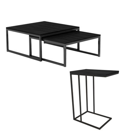 Kit Industrial Duo Mesa Centro Catarina 35x135 + Mesa Lateral Elena 70x45 Tampo Mdf - Preto