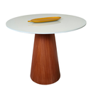 Ver imagem 1 de Mesa de Jantar Cone 80 cm Base Madeira Mogno Tampo Laca + Vidro - Branco