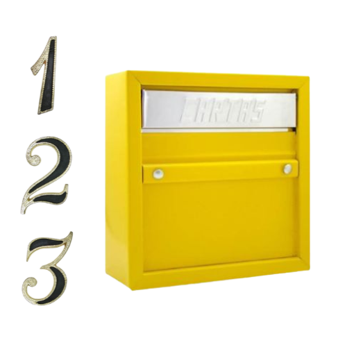 Caixa Correio Carta Grade/embutir Amarela + 3 Números Pl Colonial - 1