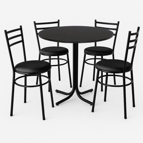Mesa de Jantar Redonda 80cm Preta com 4 Cadeiras Estofada Preta