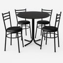 Ver imagem 1 de Mesa de Jantar Redonda 80cm Preta com 4 Cadeiras Estofada Preta