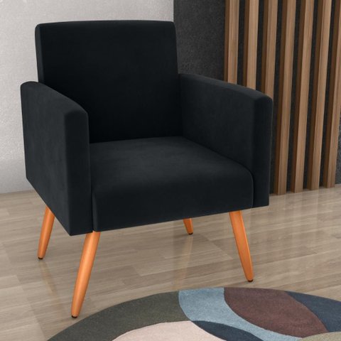 Poltrona Decorativa para Sala Pará Veludo Inca Preto