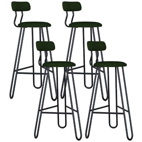 Kit 04 Banqueta Alta Bar Cozinha Sala de Jantar Áris C01 Preto Linho Verde Musgo - Lyam Decor