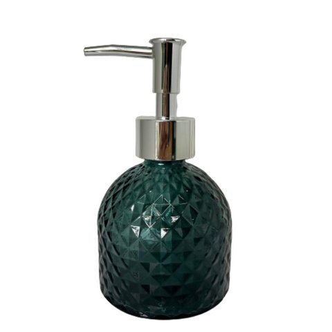 Porta sabonete líquido de vidro verde com trabalhado
