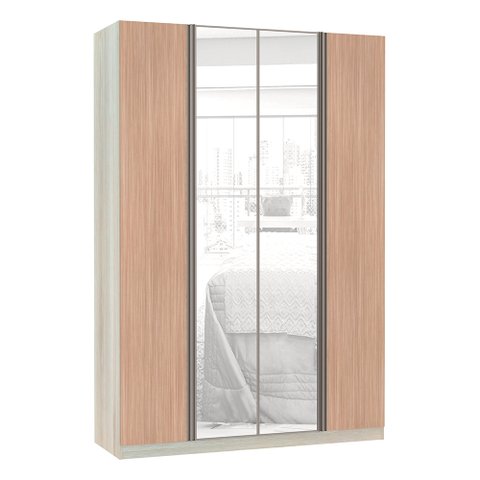 Guarda-roupa Solteiro Luciane 4 Portas 3 Gavetas Prime Plus Alumínio com Espelho 160 Cm