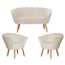 Ver imagem 1 de Conjunto Namoradeira Pétala de Flor + 2 Poltronas Pés Palito Suede Bege