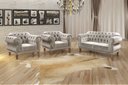 Ver imagem 2 de Kit Namoradeira Duquesa Chesterfield 2 Lugares + 2 Poltronas Decoração Sala Recepção - Suede Bege Cl