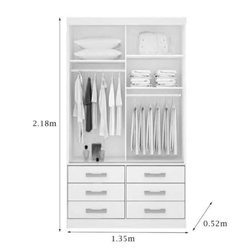 Guarda Roupa Solteiro 2 Portas 6 Gavetas Meridian D'Doro Branco - 5