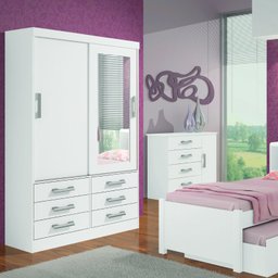 Guarda Roupa Solteiro 2 Portas 6 Gavetas Meridian D'doro Branco - 2