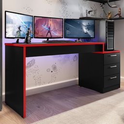 Mesa Gamer Escrivaninha para Computador Drx 5000 para Quarto - Preto / Vermelho - 2