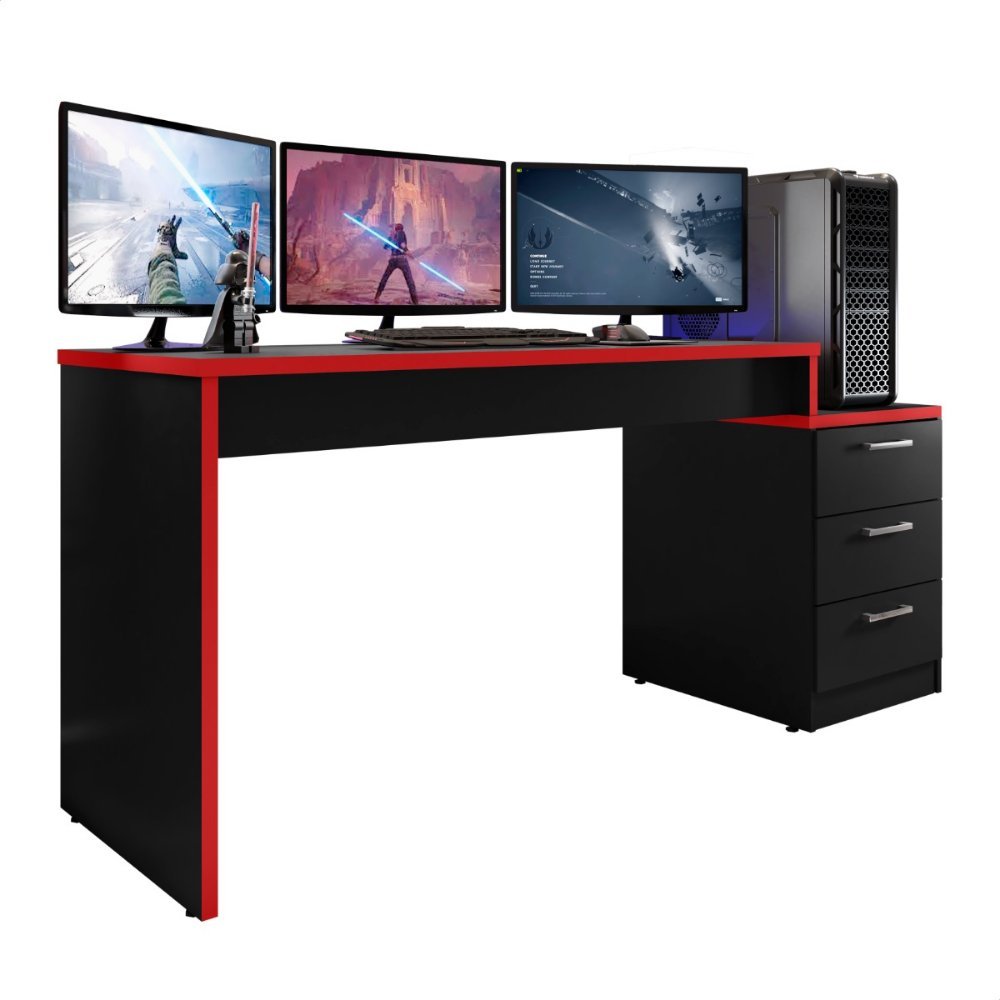 Mesa Gamer Escrivaninha para Computador Drx 5000 para Quarto - Preto / Vermelho - 1