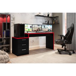 Mesa Gamer Escrivaninha para Computador Drx 5000 para Quarto - Preto / Vermelho - 3