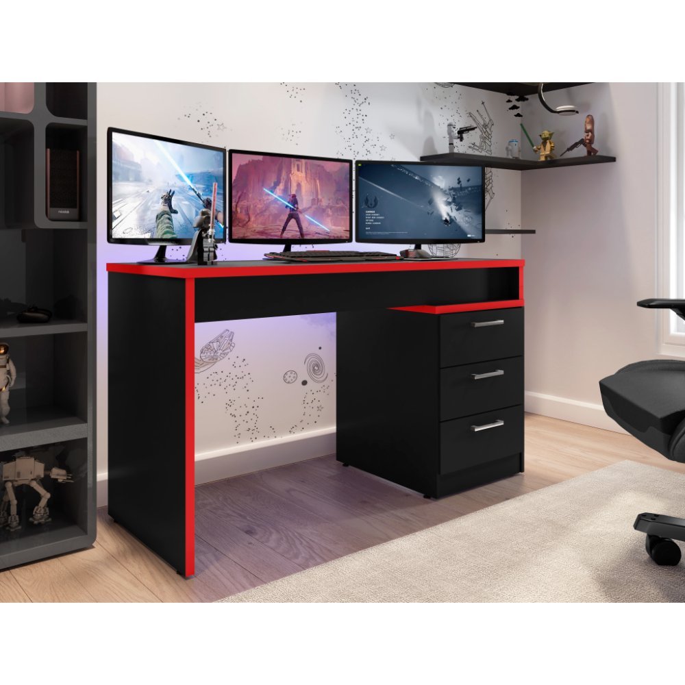 Mesa Gamer Escrivaninha para Computador Drx 5000 para Quarto - Preto / Vermelho - 5