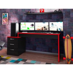 Mesa Gamer Escrivaninha para Computador Drx 5000 para Quarto - Preto / Vermelho - 4