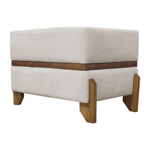 Puff Recamier Kodama para Cama de Solteiro 50cm Bouclé Pé Castanho - Bege Bouclé