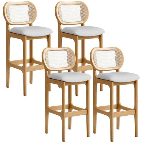 Kit 04 Banquetas Altas para Cozinha Bancada Sala Tela Betta Fixa L02 Linho Cinza - Lyam