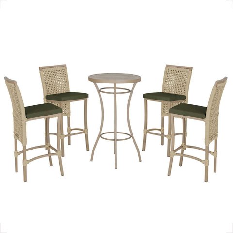 Mesa Bistro e 4 Banquetas Roma Fendi Corda Náutica 13 Trama Original