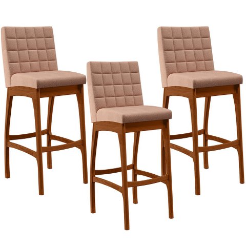 Kit 03 Banquetas Altas Para Cozinha Sala de Jantar Fixa Mila B04 Linho Rosê - Lyam Decor