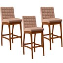 Ver imagem 1 de Kit 03 Banquetas Altas Para Cozinha Sala de Jantar Fixa Mila B04 Linho Rosê - Lyam Decor