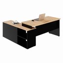 Ver imagem 1 de Mesa L Diretor 150cm a 170cm Armário Lateral e Gavetas F5 Cor:calvi com Preto