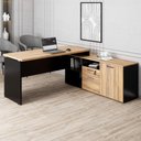 Ver imagem 2 de Mesa L Diretor 150cm a 170cm Armário Lateral e Gavetas F5 Cor:calvi com Preto
