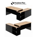 Ver imagem 5 de Mesa L Diretor 150cm a 170cm Armário Lateral e Gavetas F5 Cor:calvi com Preto