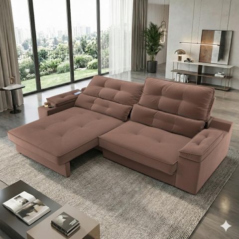 Sofá Santiago 3 Lugares Retrátil e Reclinável 200cm Marrom Suede