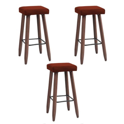 Kit 3 Banquetas Altas Quadradas Pés Madeira Modelo Paris:telha