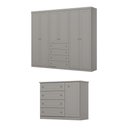 Ver imagem 7 de Quarto Casal Guarda Roupa e Cômoda Amy 6 Portas 8 Gavetas MDF-MDP Cinza Casa 812